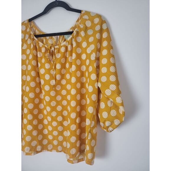 Modbe Yellow Polka Dot Blouse L Womens Long Sleeve Key Hole Front Pullover - Picture 2 of 12